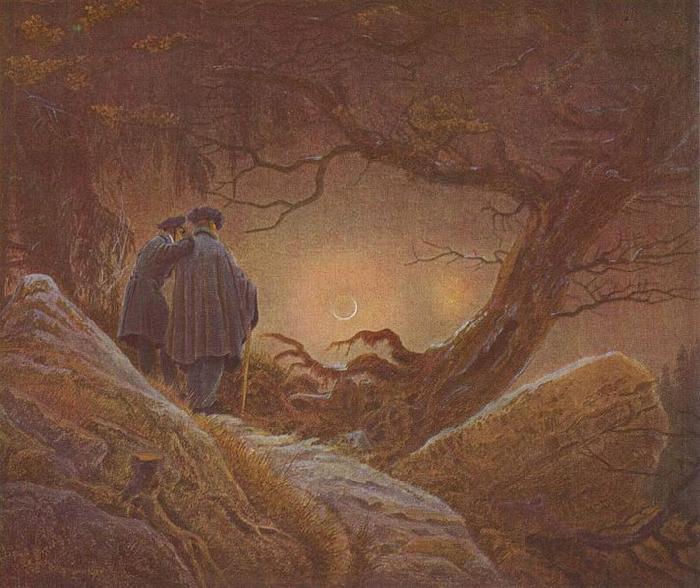 Caspar David Friedrich Zwei Manner in Betrachtung des Mondes oil painting image